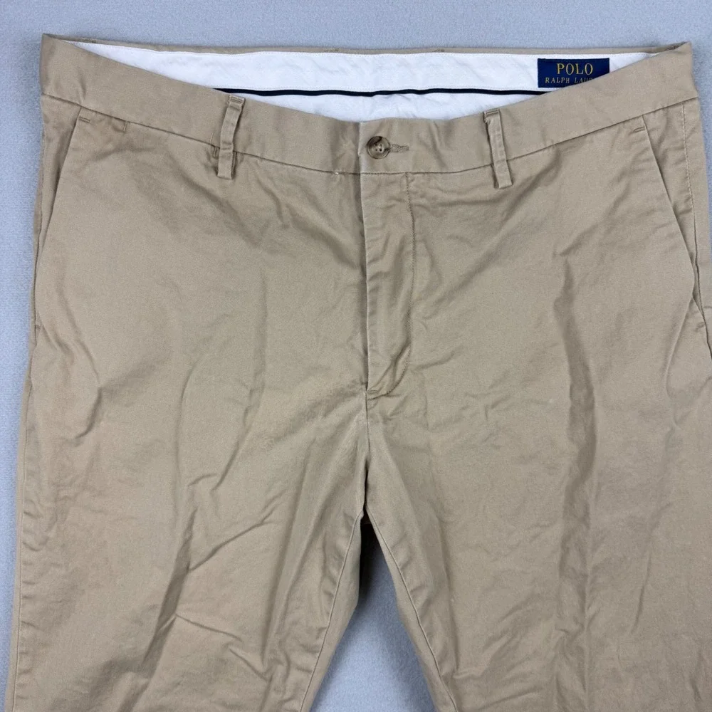 Polo Ralph Lauren Men's 36x34 Tan Stretch Slim Fit Twill Chino Pants Flat Front